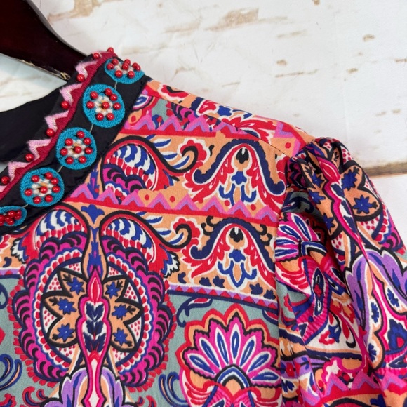 Anthropologie Black and Pink Paisley Mini Dress - Picture 7 of 14